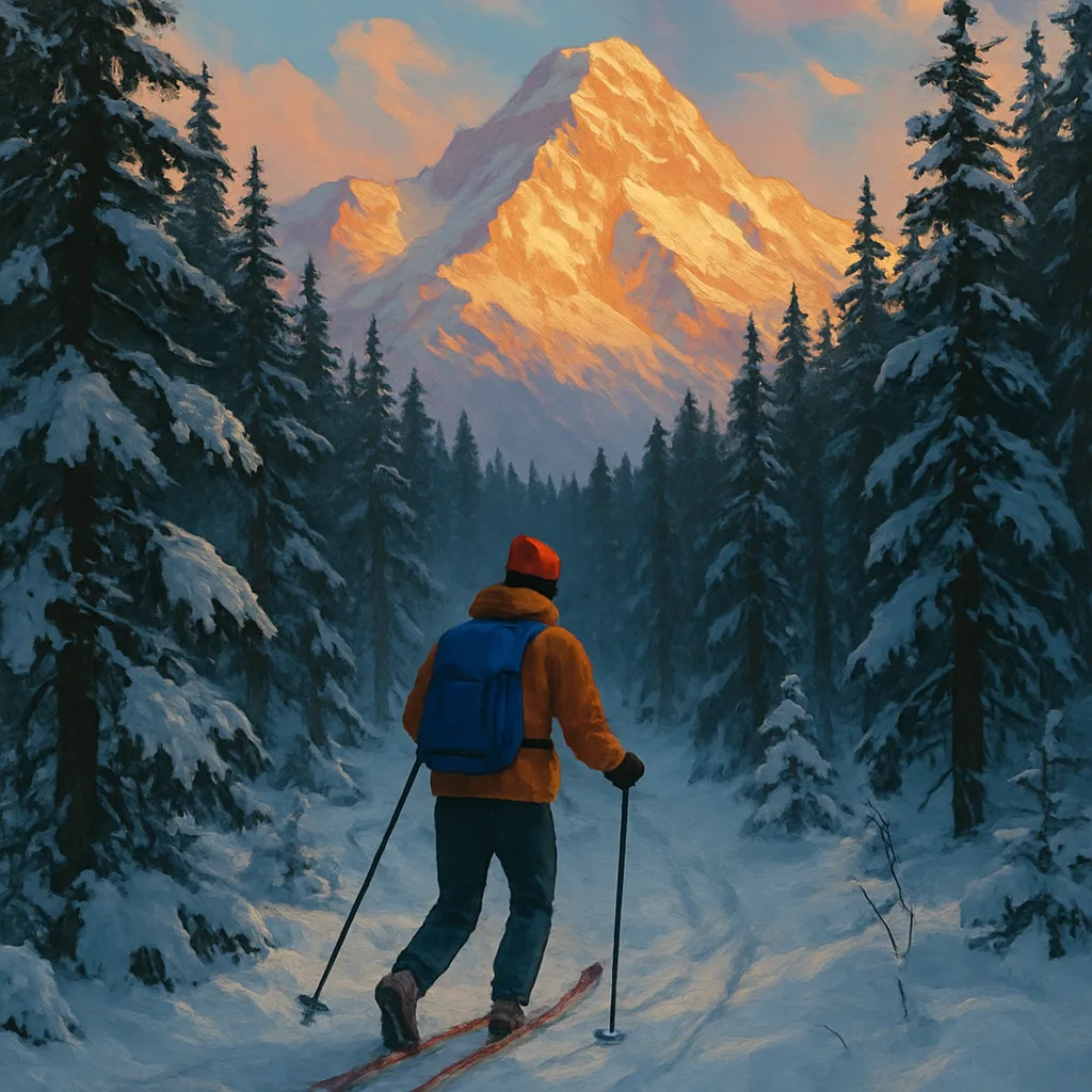 Person Skiing Through a Snowy Forest