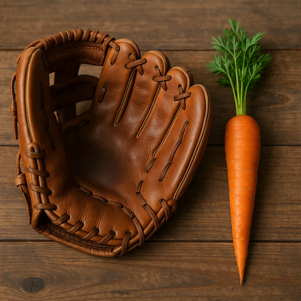 Wooden Table with a Brown Baseball Glove