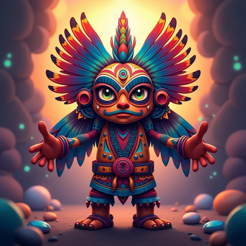 Symmetrical Hopi Kachina in Colorful Anime Bokeh