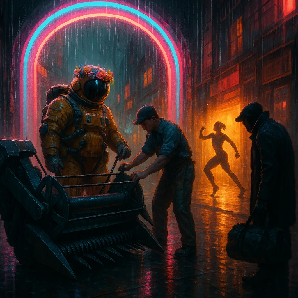 Through a Rain-streaked Neon Archway