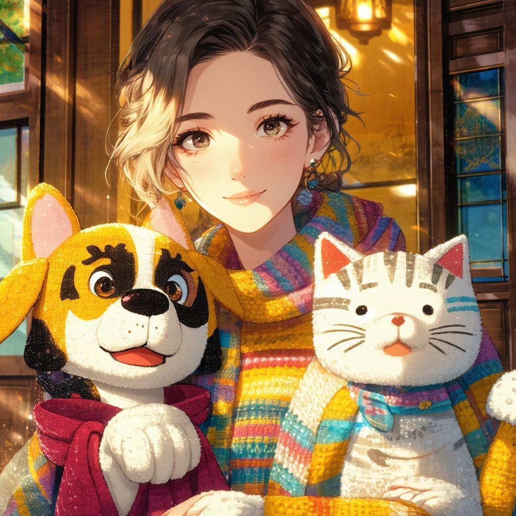 Anime Woman Performing With Dog and Cat Puppets