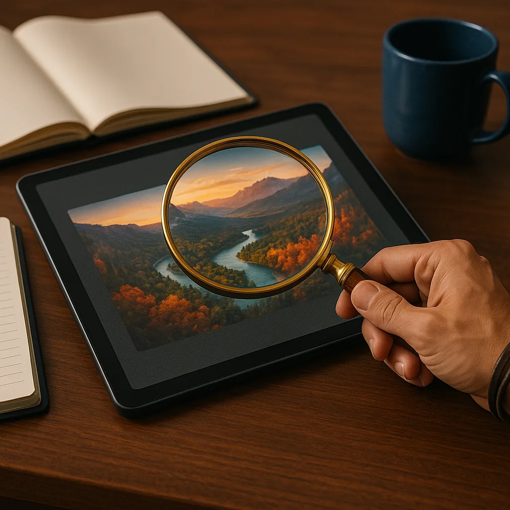 Gold-edged Magnifying Glass with a Wooden Grip
