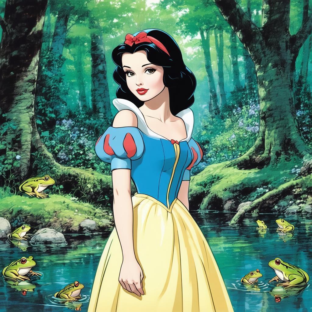 Monica Bellucci as Snow White Among Pond Frogs