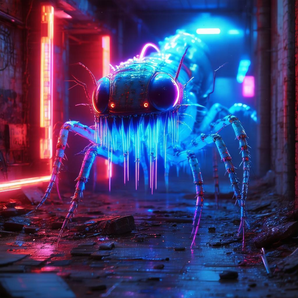 Neonpunk Larvae Monster in Gritty Urban Decay