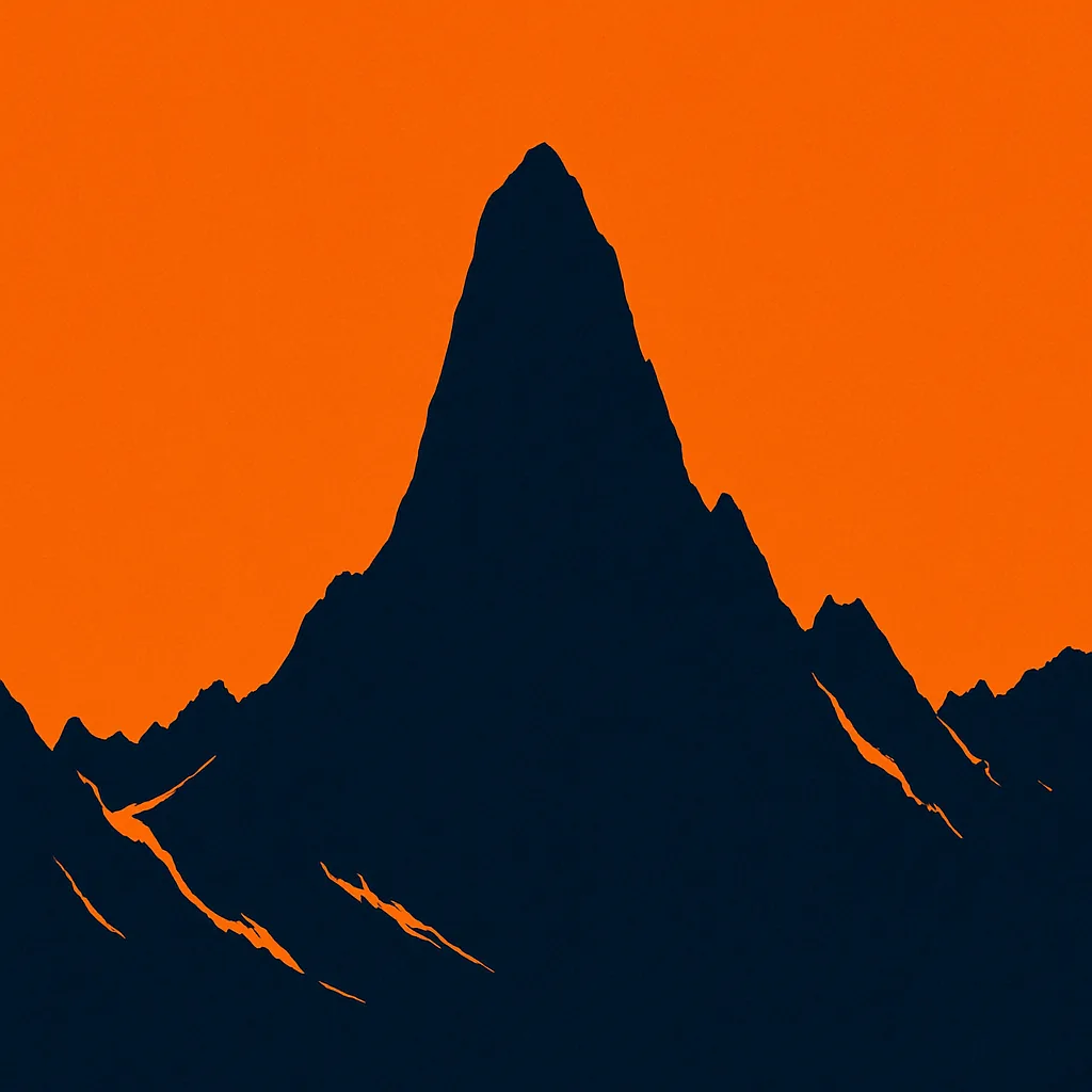 Solid Navy Blue Silhouette of a Tall Mountain Summit