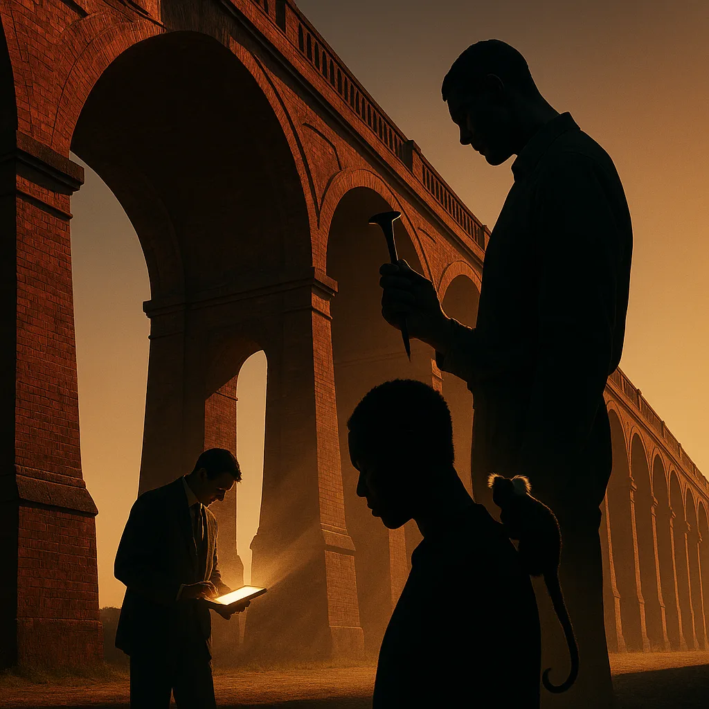 Massive Buttressed Deep Red-brown Brick Piers
