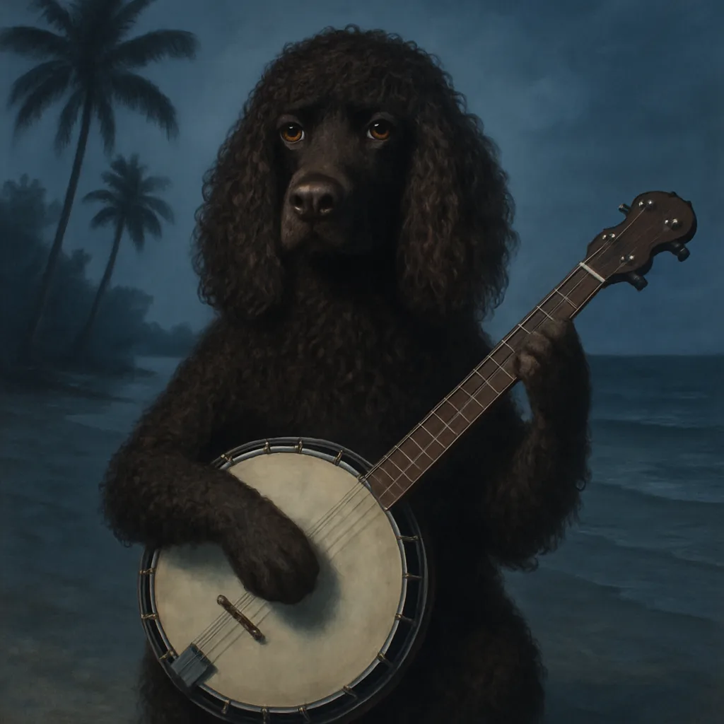 Irish Water Spaniel with a Banjo