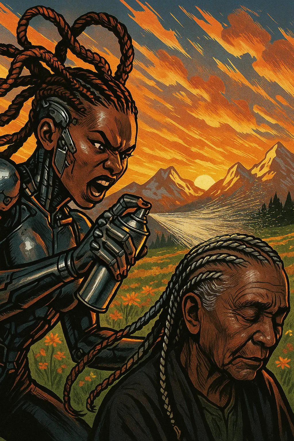 Dynamic Comic Book Art Captures a Cybernetically Enhanced Performer