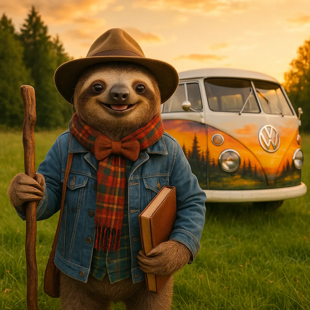 Jovial Sloth Dressed in a Denim Jacket