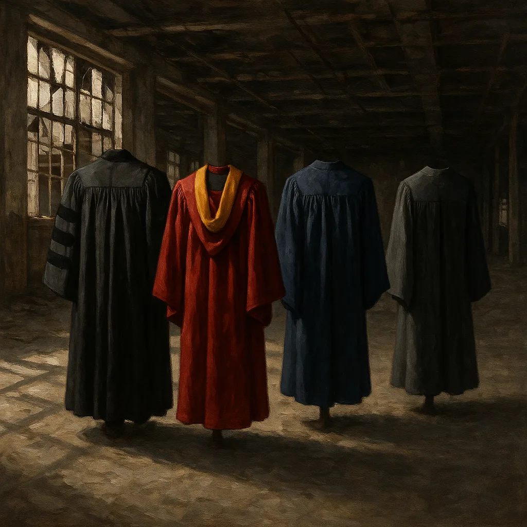 Four Academic Gowns—a Classic Black Doctoral Characterized by its Floor-length