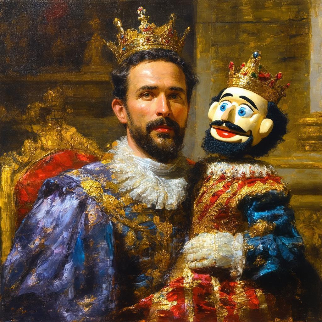 Oil Portrait of a Man With King Puppet