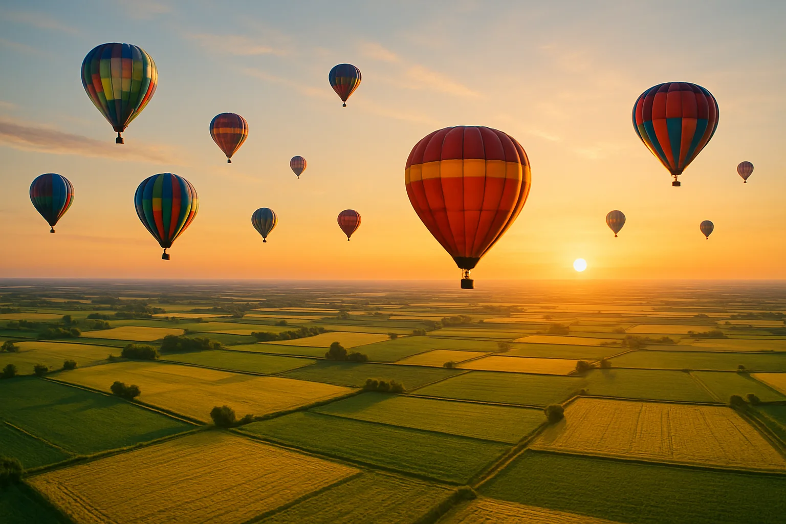 Many Colorful Hot Air Balloons Drift Serenely