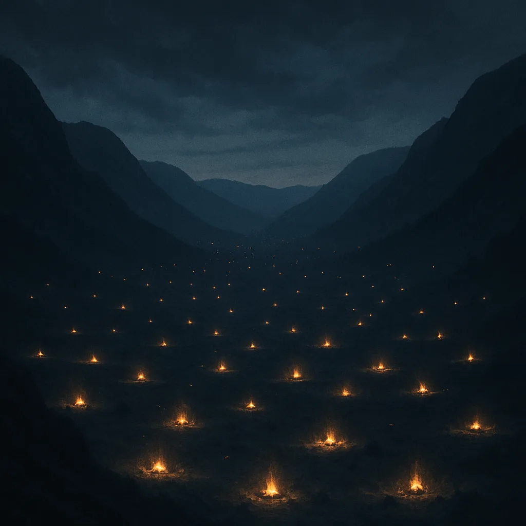 Multitude of Distant Campfires Twinkle Like Fallen Stars