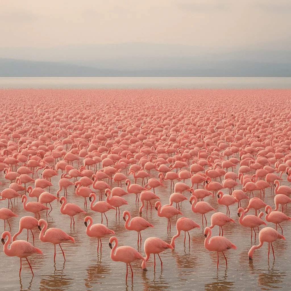 Vast Flock of Flamingos Creates a Vibrant Pink Carpet