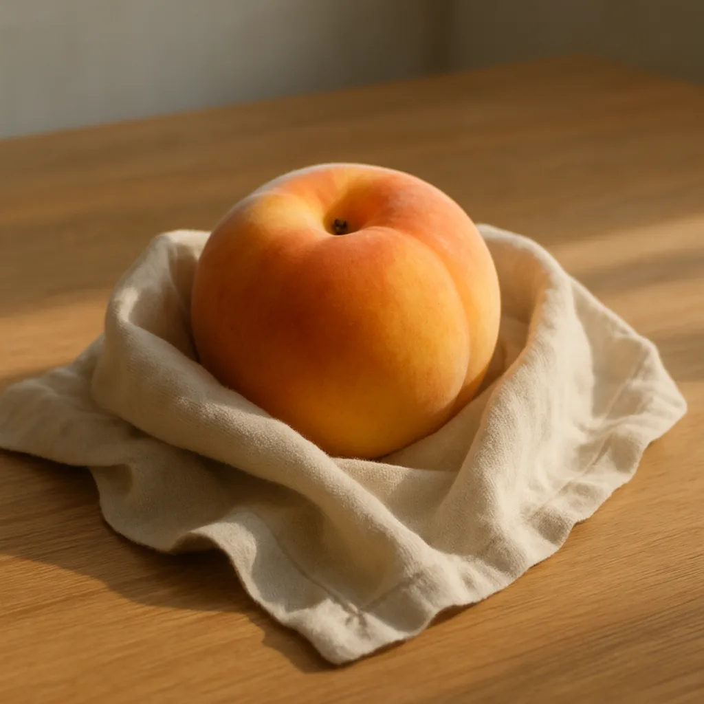 Light Beige Fabric Delicately Enfolds a Vibrant Golden-orange Peach