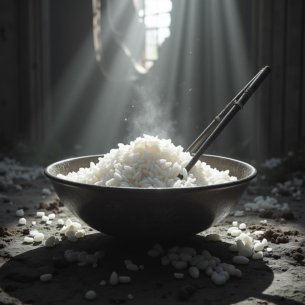 Enchanted Rice Bowl With Fractured Magical Chopsticks