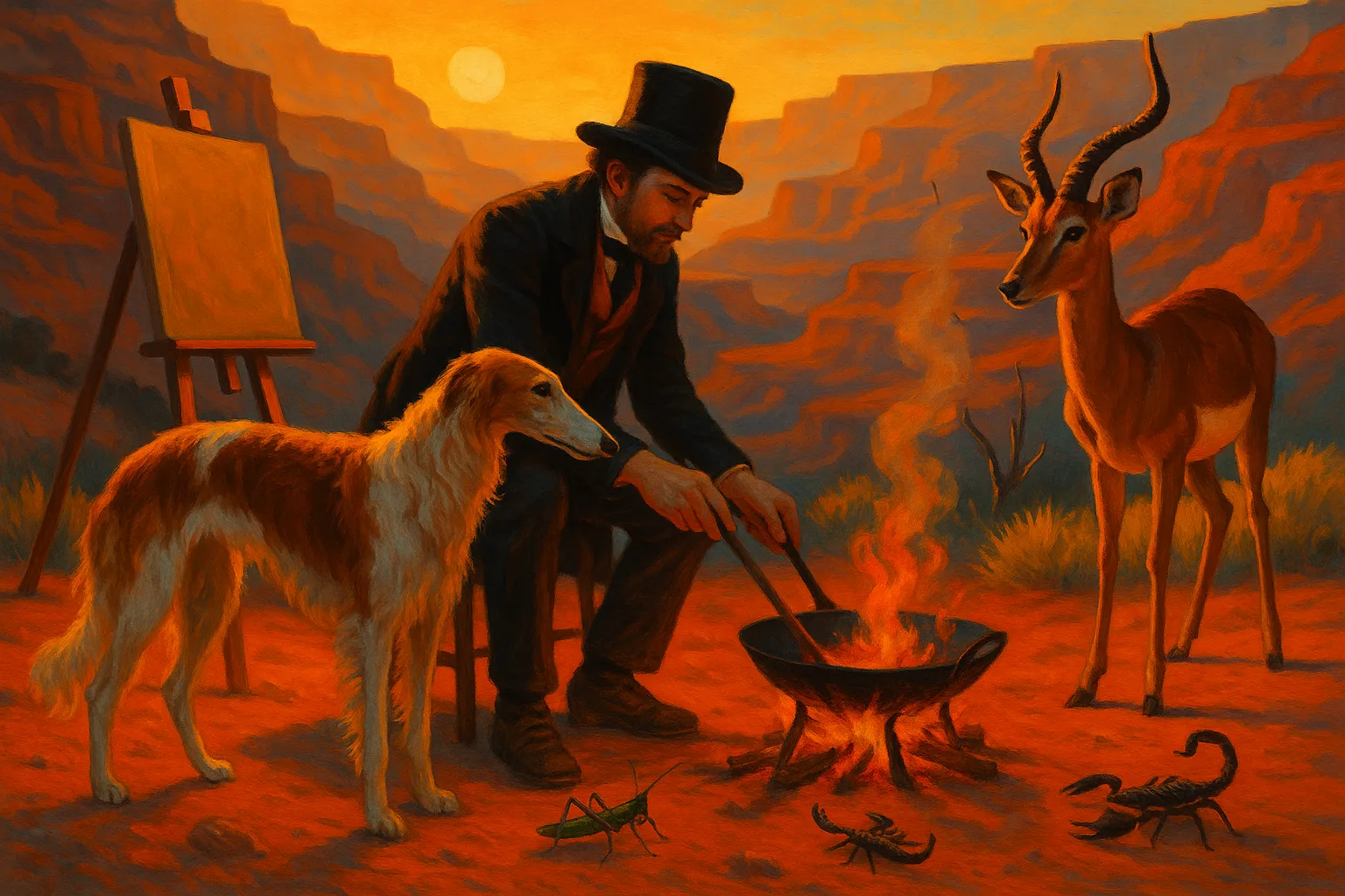 Artist in 19th-century Attire Tends a Wok