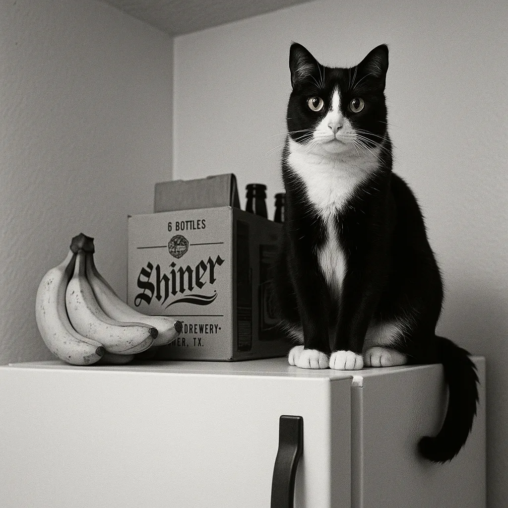 Black-and-white Cat Perched on Top of a Refrigerator