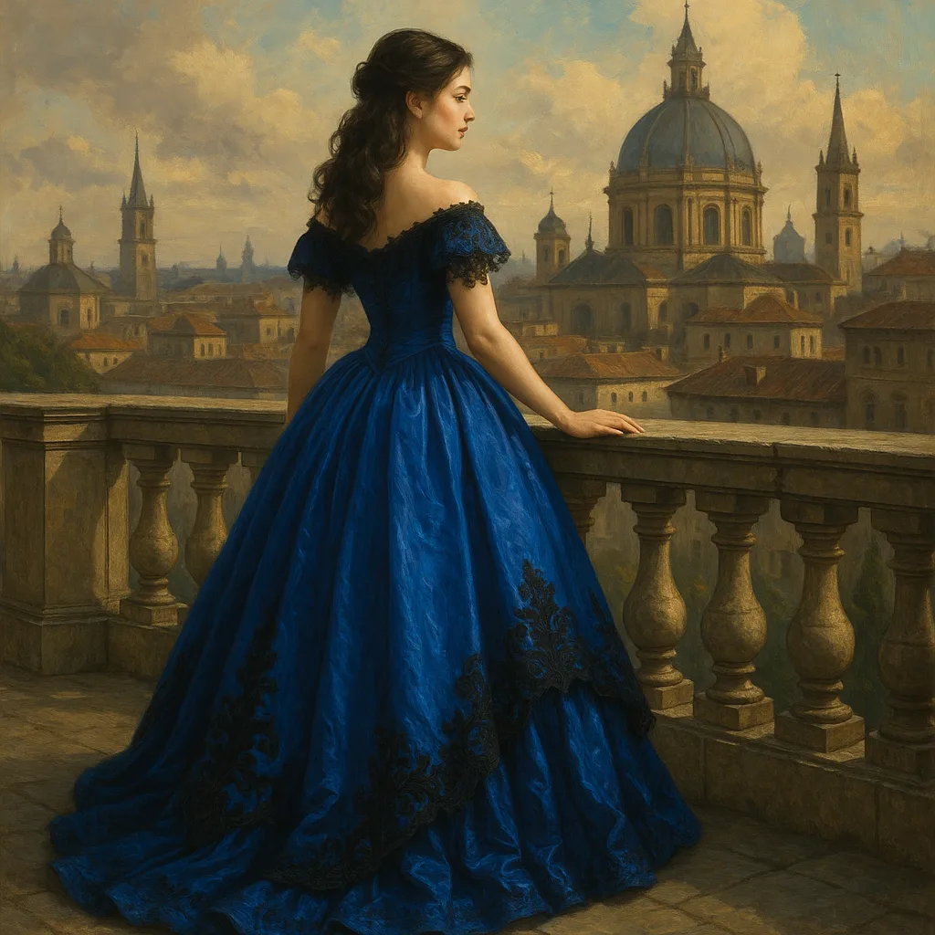Woman in a Flowing Royal Blue Ball Gown
