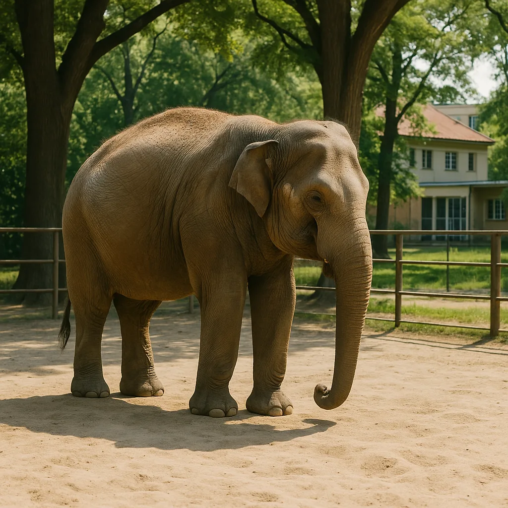 Single Elephant Standing on Sandy Ground Inside a Fenced Enclosure