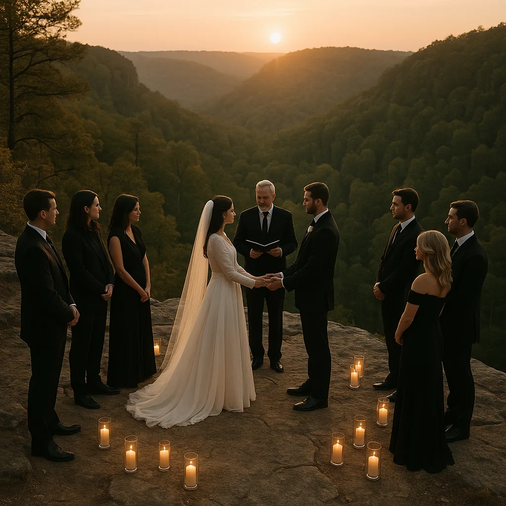 Wedding Ceremony Taking Place on a Rocky Cliff Edge