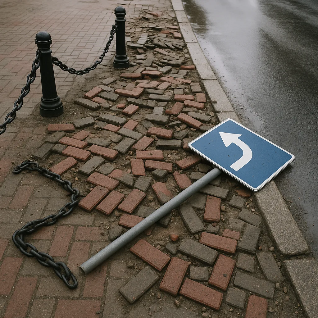 Damaged Sidewalk with Displaced Bricks
