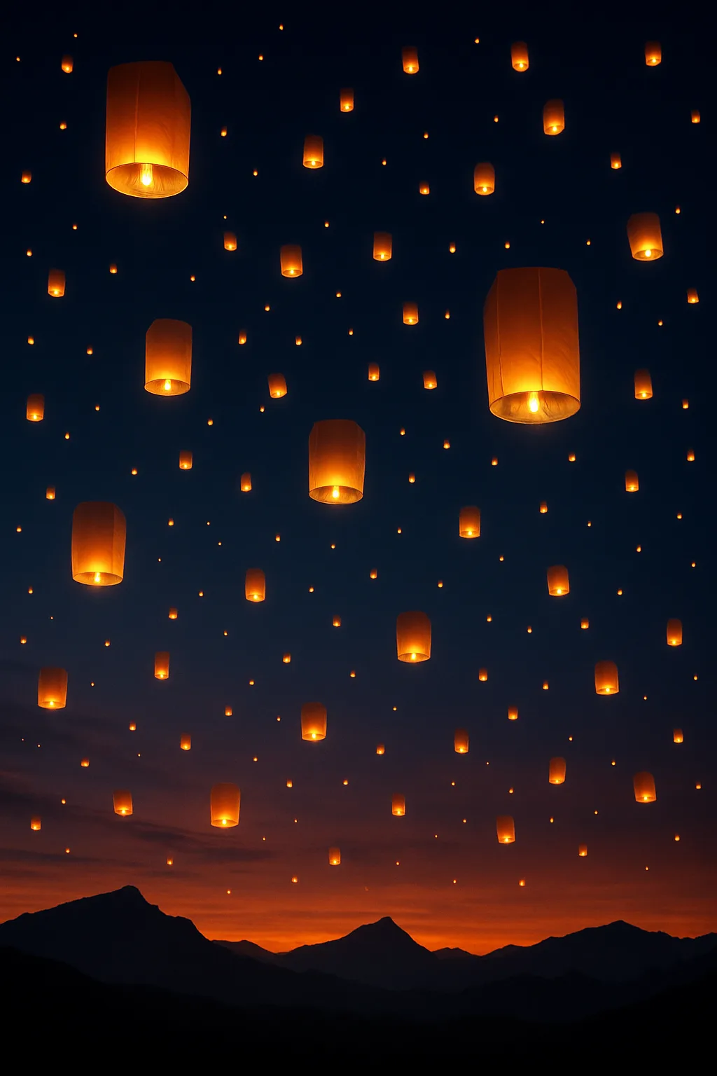 Innumerable Glowing Paper Lanterns Drift Serenely Upwards