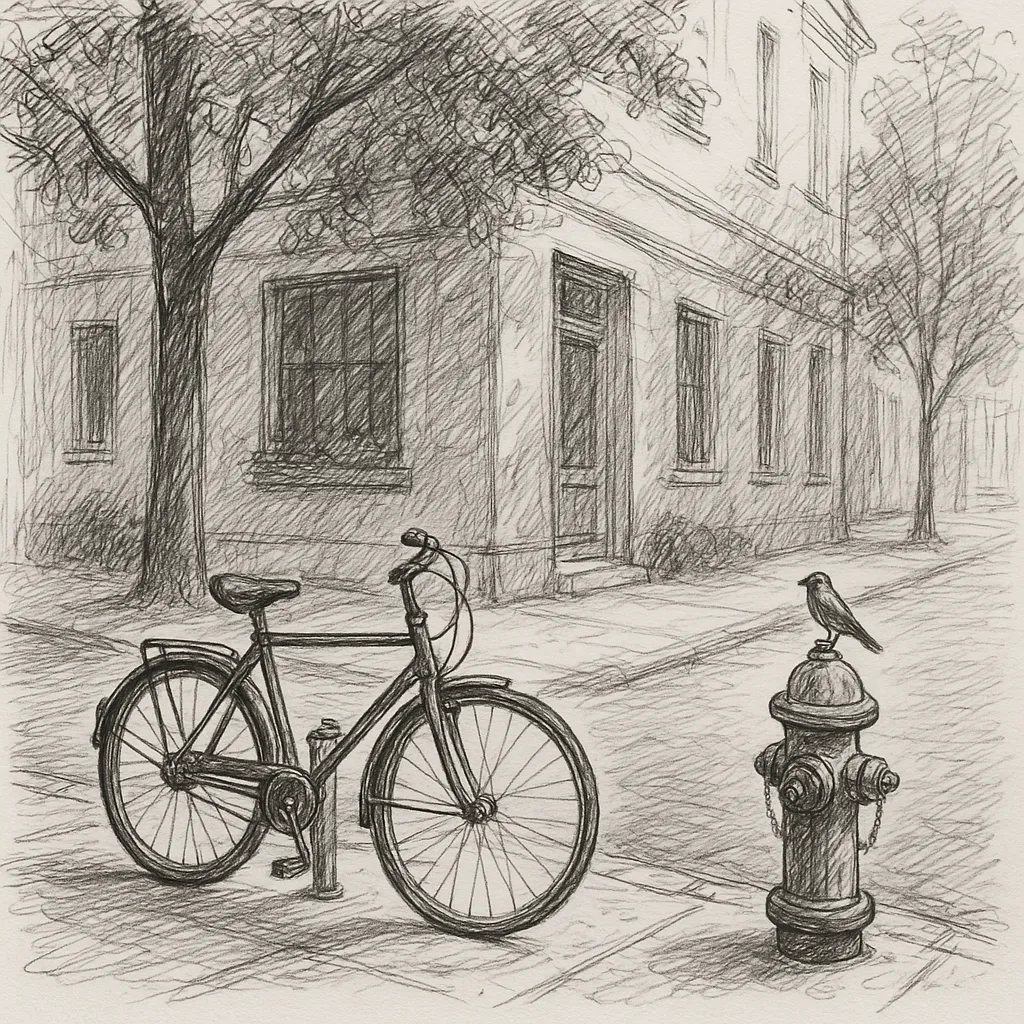 Black and White Drawing of a Tranquil Street Corner