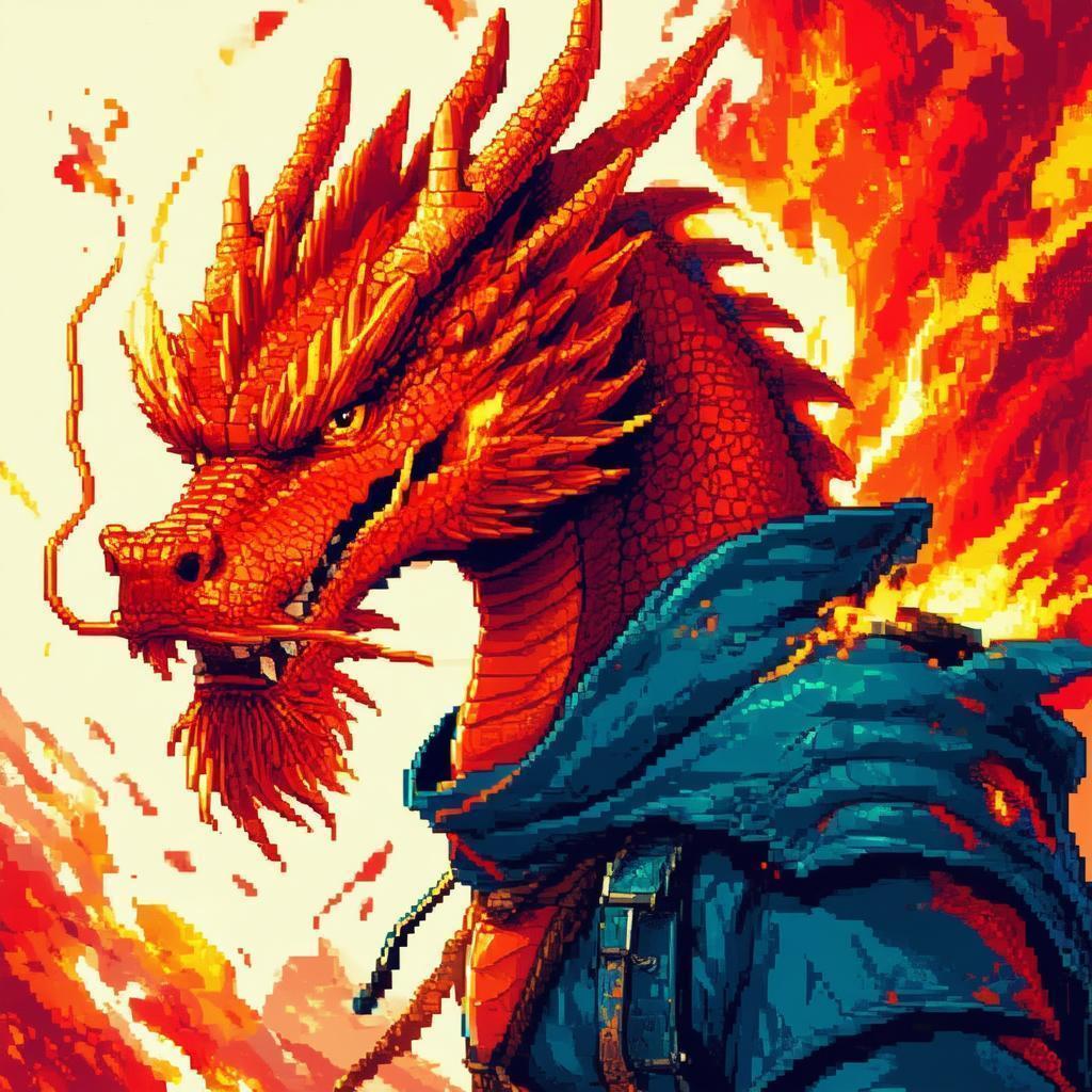 Fire Breathing Half Dragon Adventurer in 8 Bit