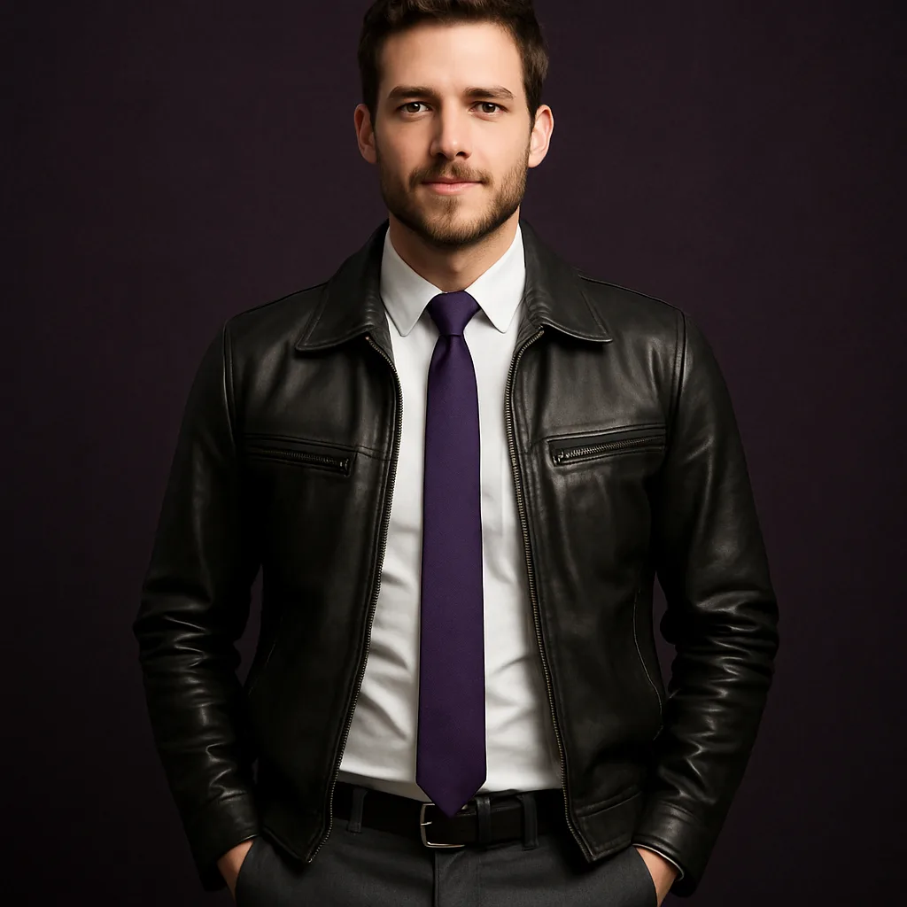 Man Wearing a Black Leather Jacket