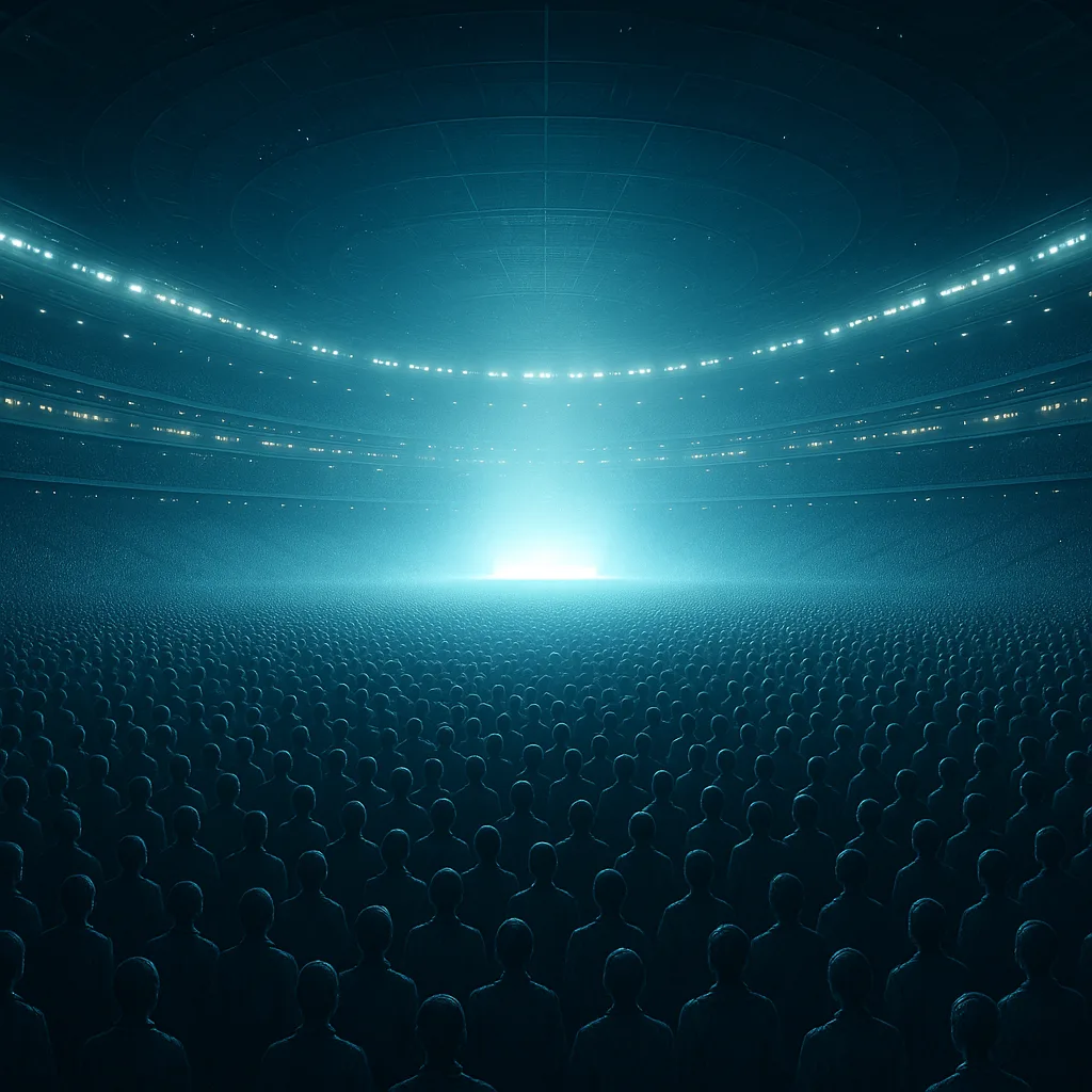 Vast Sea of Countless Indistinguishable Figures Fills a Colossal Futuristic