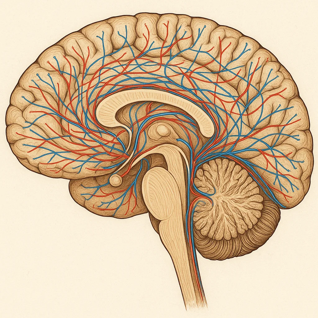 Intricate Cross-sectional Diagram of the Human Brain Showcasing the Neural