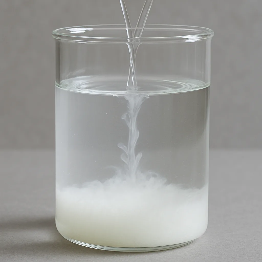 Transparent Vessel Holding Two Clear Liquids That Combine