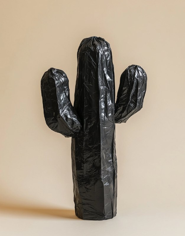Black Plastic Bag Cactus Art