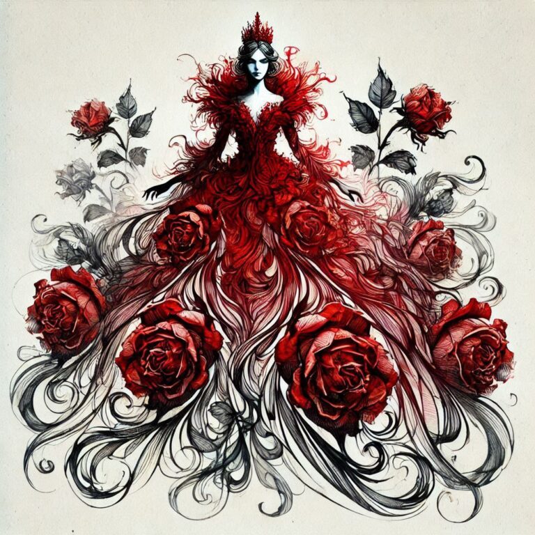 Queen of Mystery in Rose Petal Gown