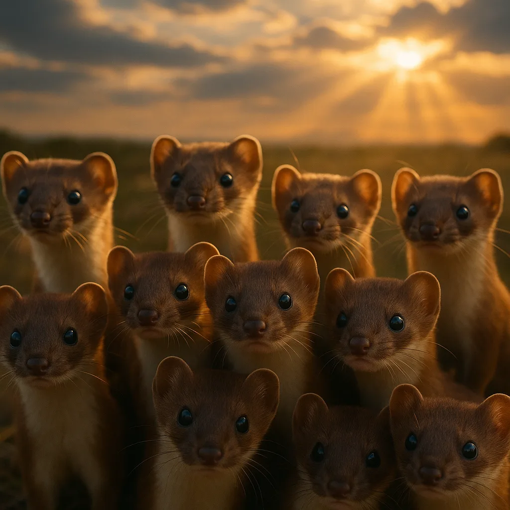 Dynamic Huddle of Approximately Ten Weasels—each Sharing an Elongated Body