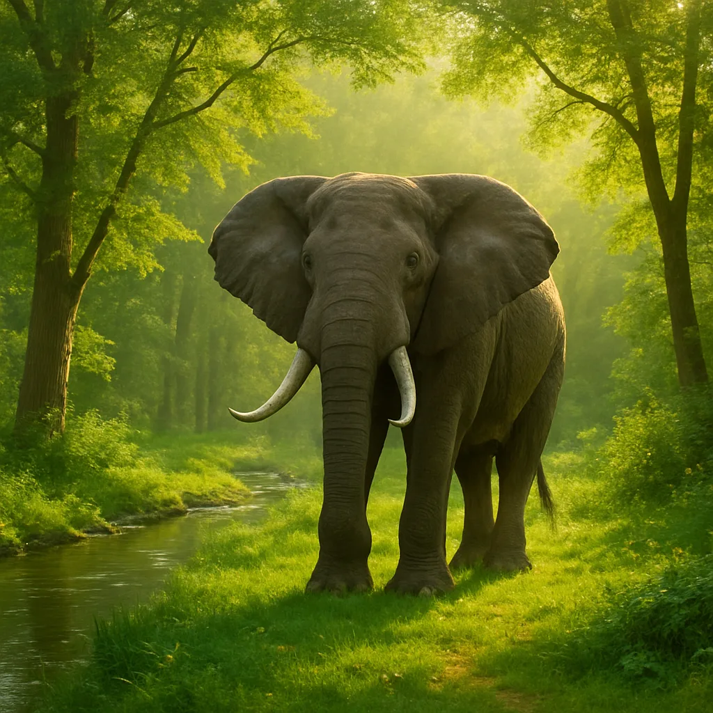Imposing Elephant Positioned in a Brightly Lit Forest