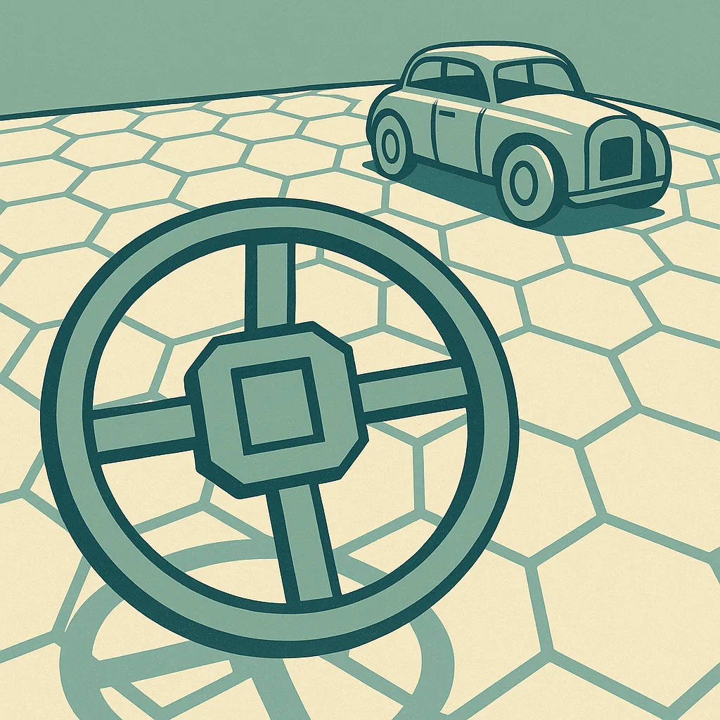 Cylinder-shaped Car Maneuvered Around the Hexagonal Track