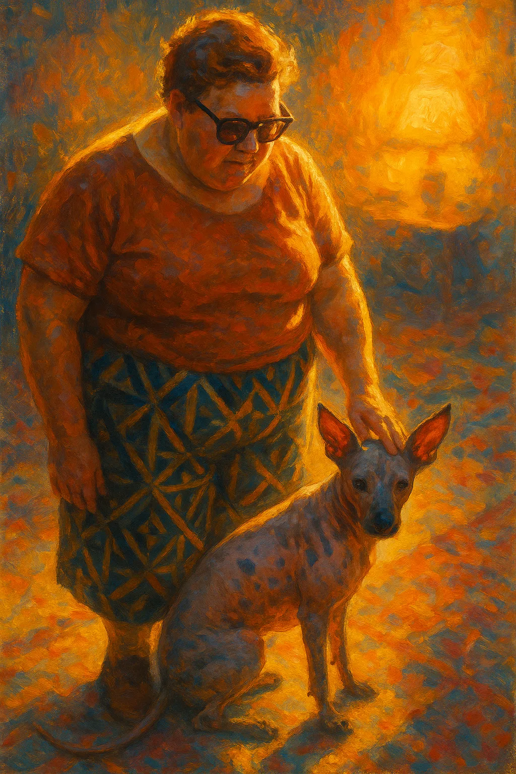 Robust Middle-aged Person Wearing Art Deco Geometric Culottes
