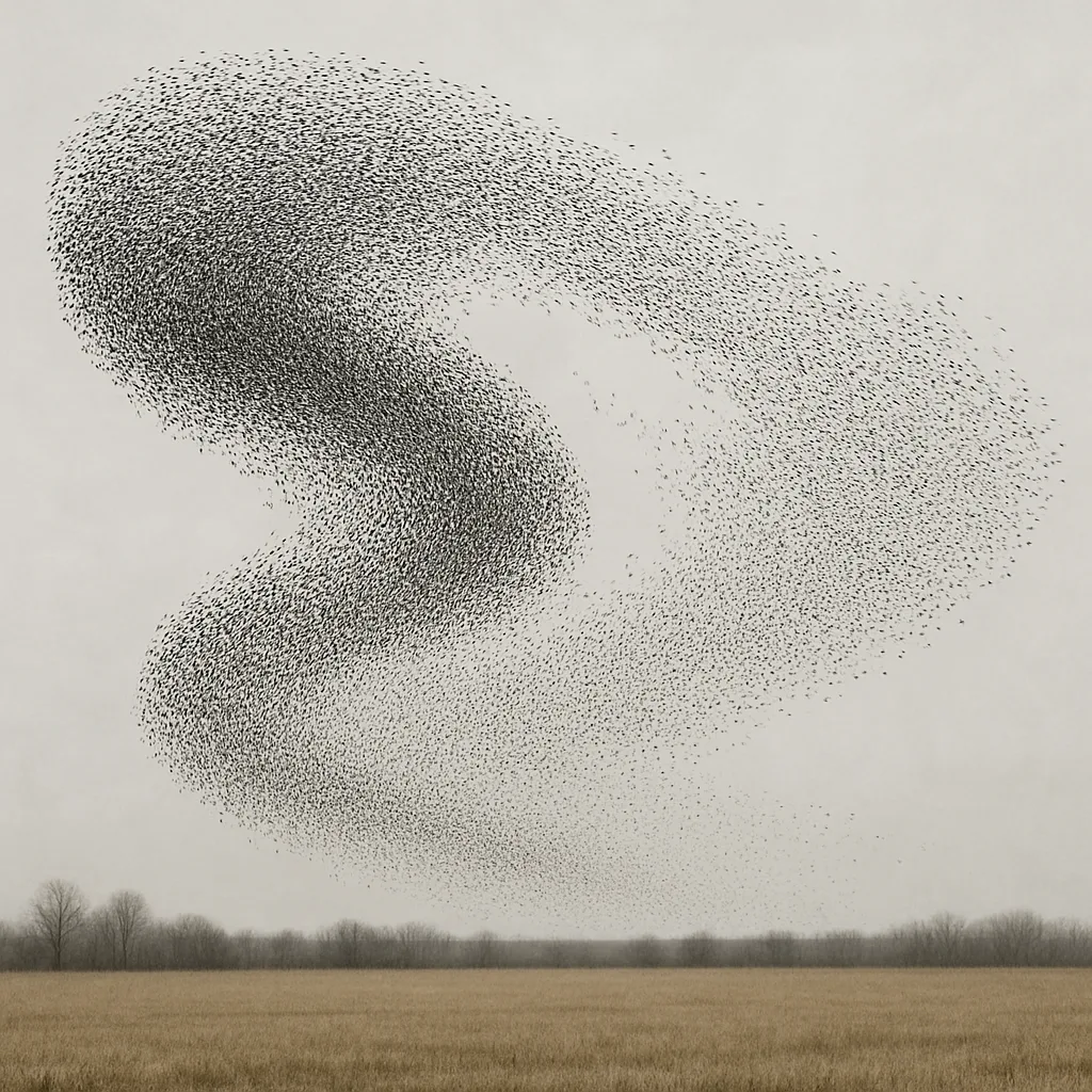 Dense Flock of Countless Starlings Creates