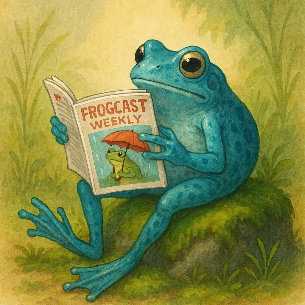 Whimsical Setting Portrays a Contemplative Blue Frog