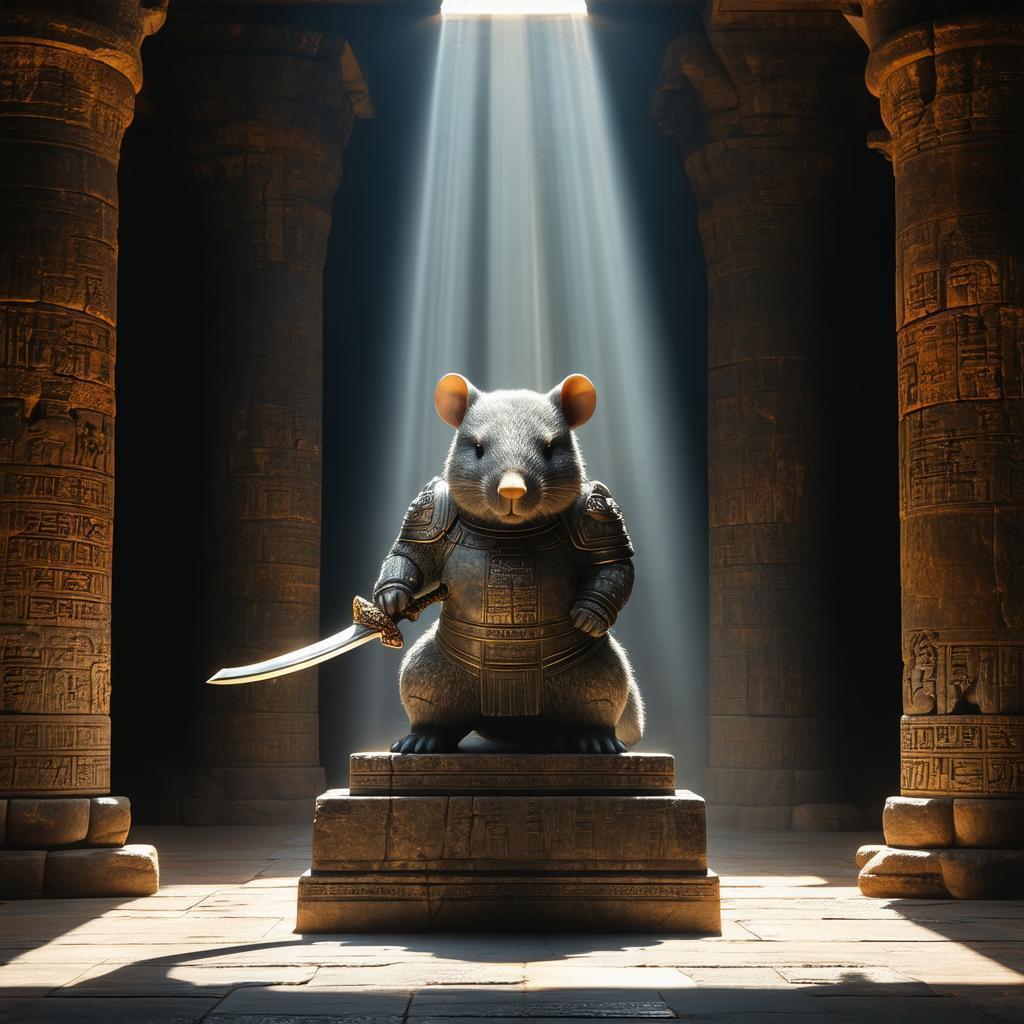 Sword Raised Wombat Statue in Temple Light