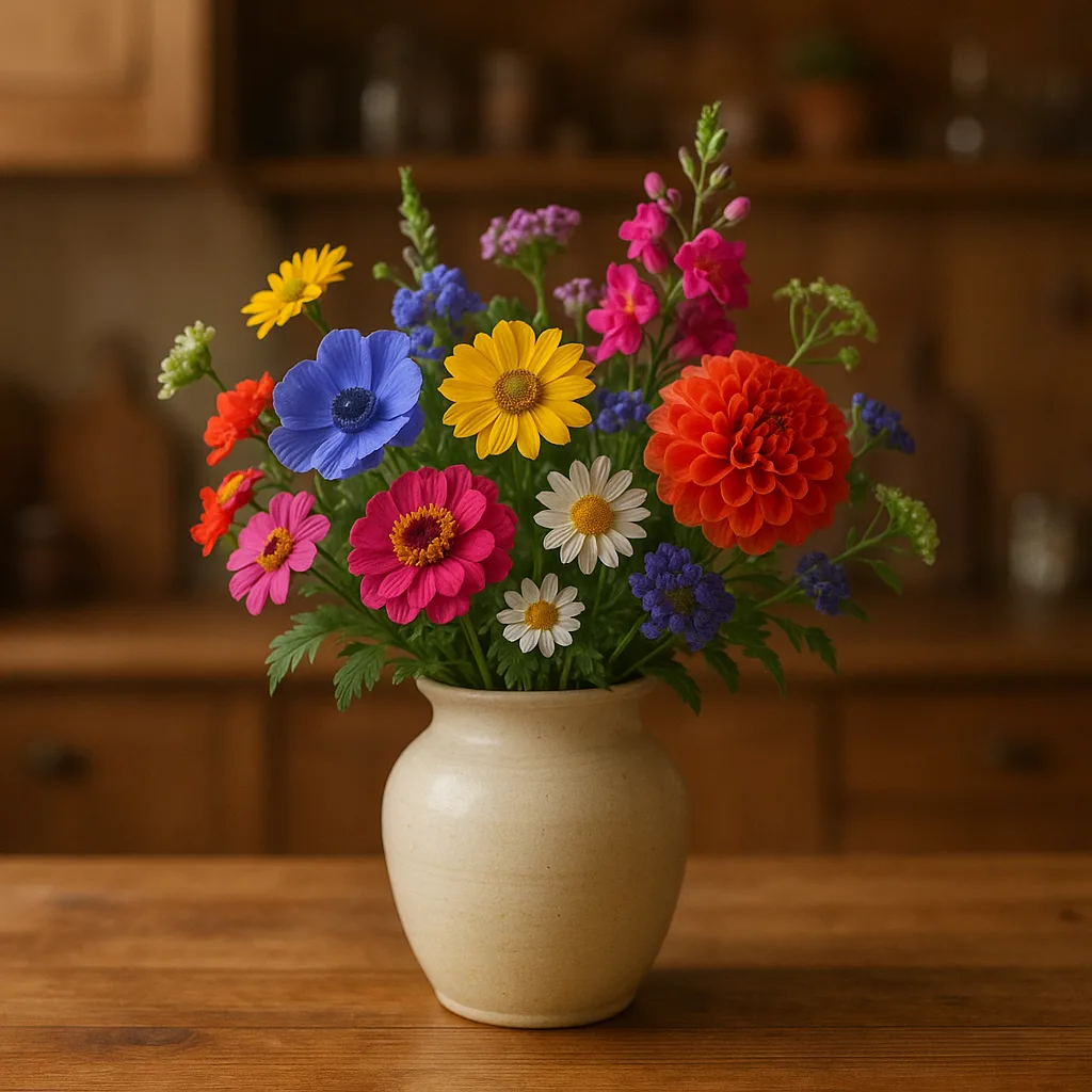 Wooden Countertop Holds a Ceramic Vase