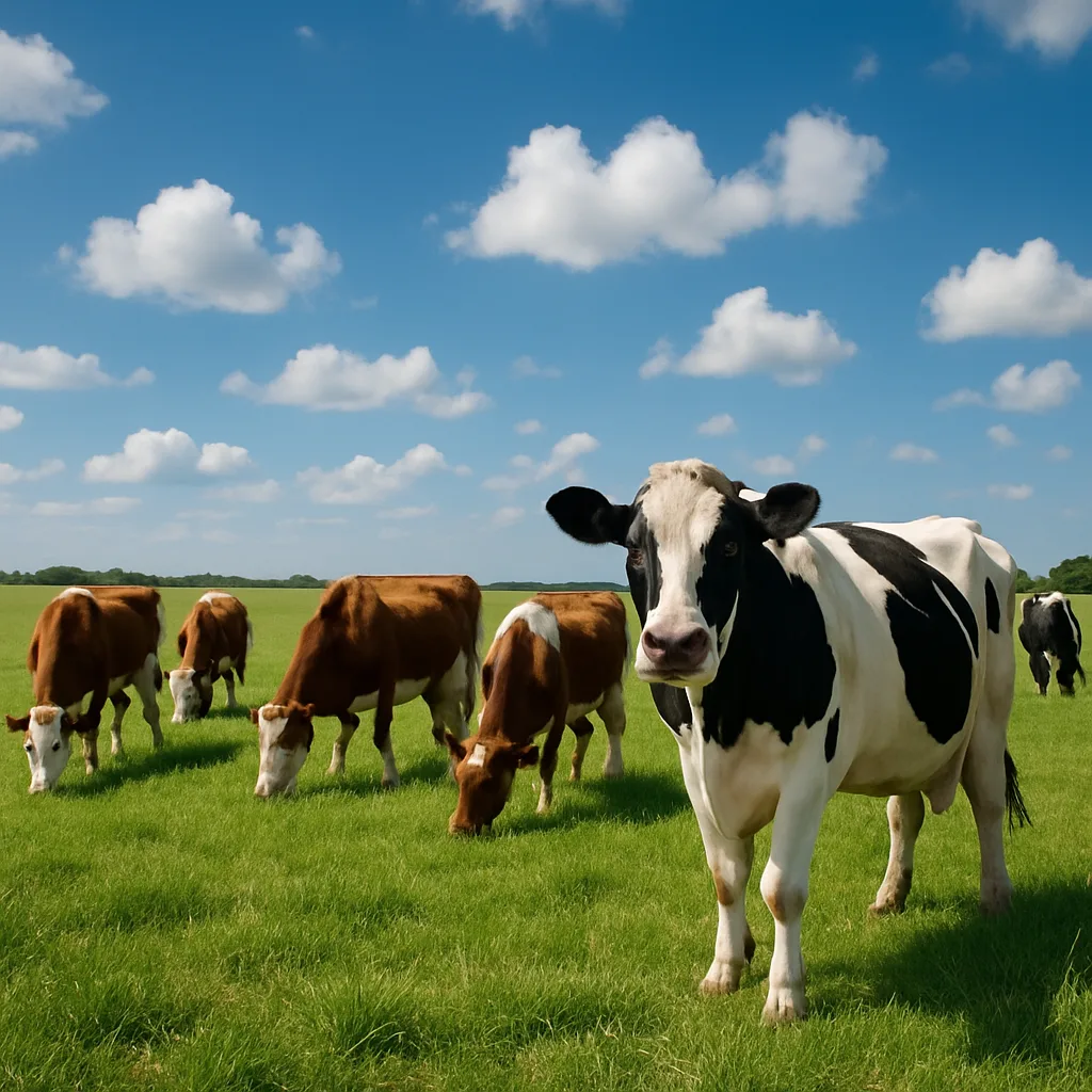 Group of Cows Grazing on a Grassy Field