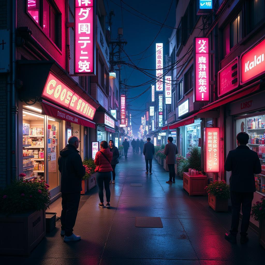 Cozy Lofi Neonpunk Tokyo Street at Night