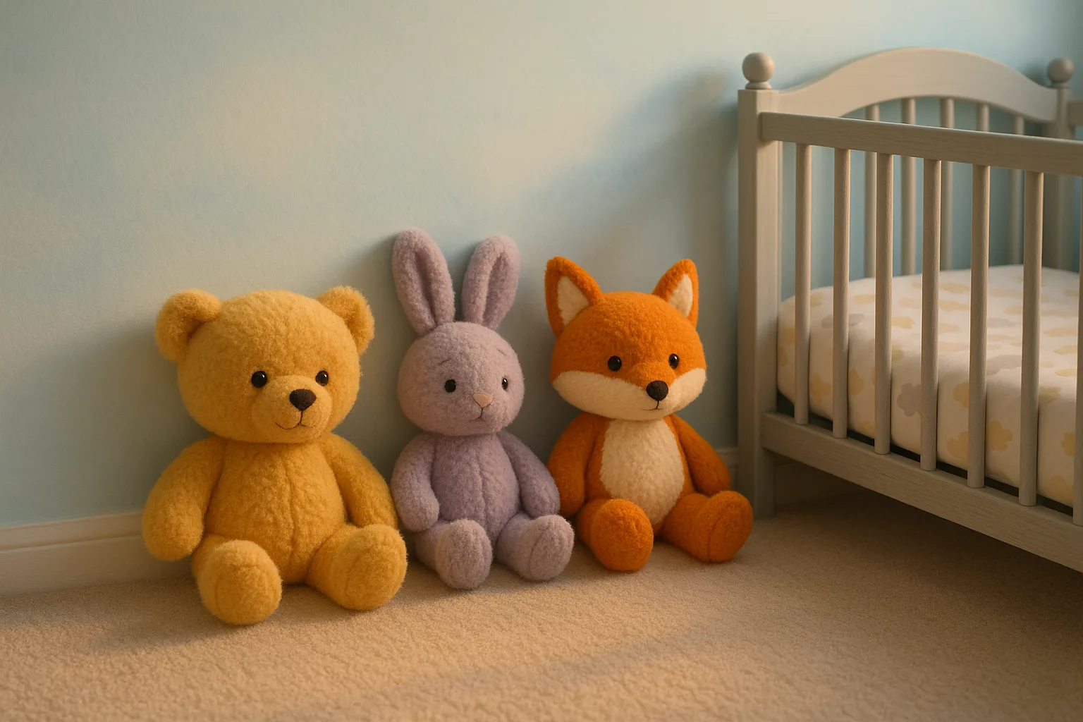 Three Stuffed Toys—a Golden Teddy Bear
