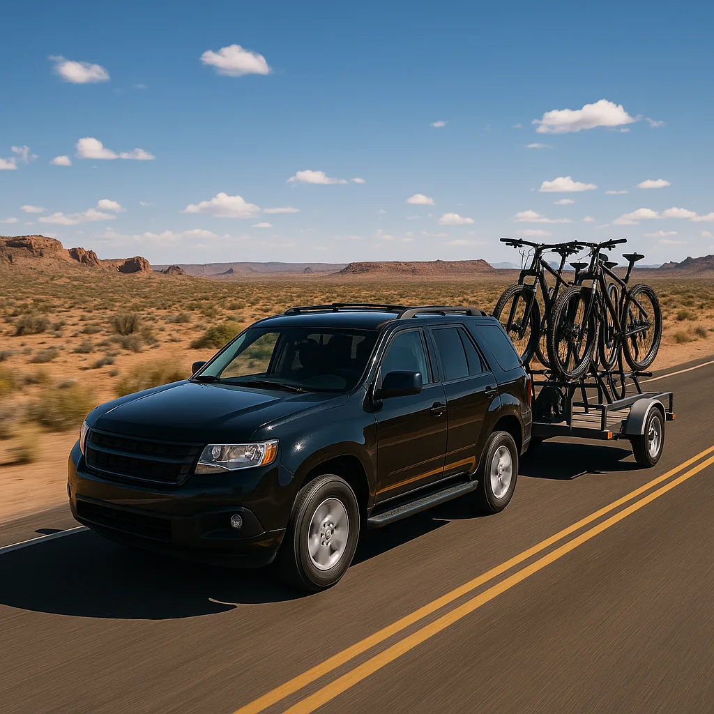 Black SUV Towing a Trailer
