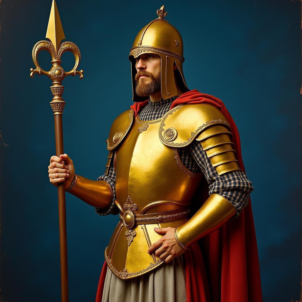 Golden Armored Warrior in Renaissance Blue