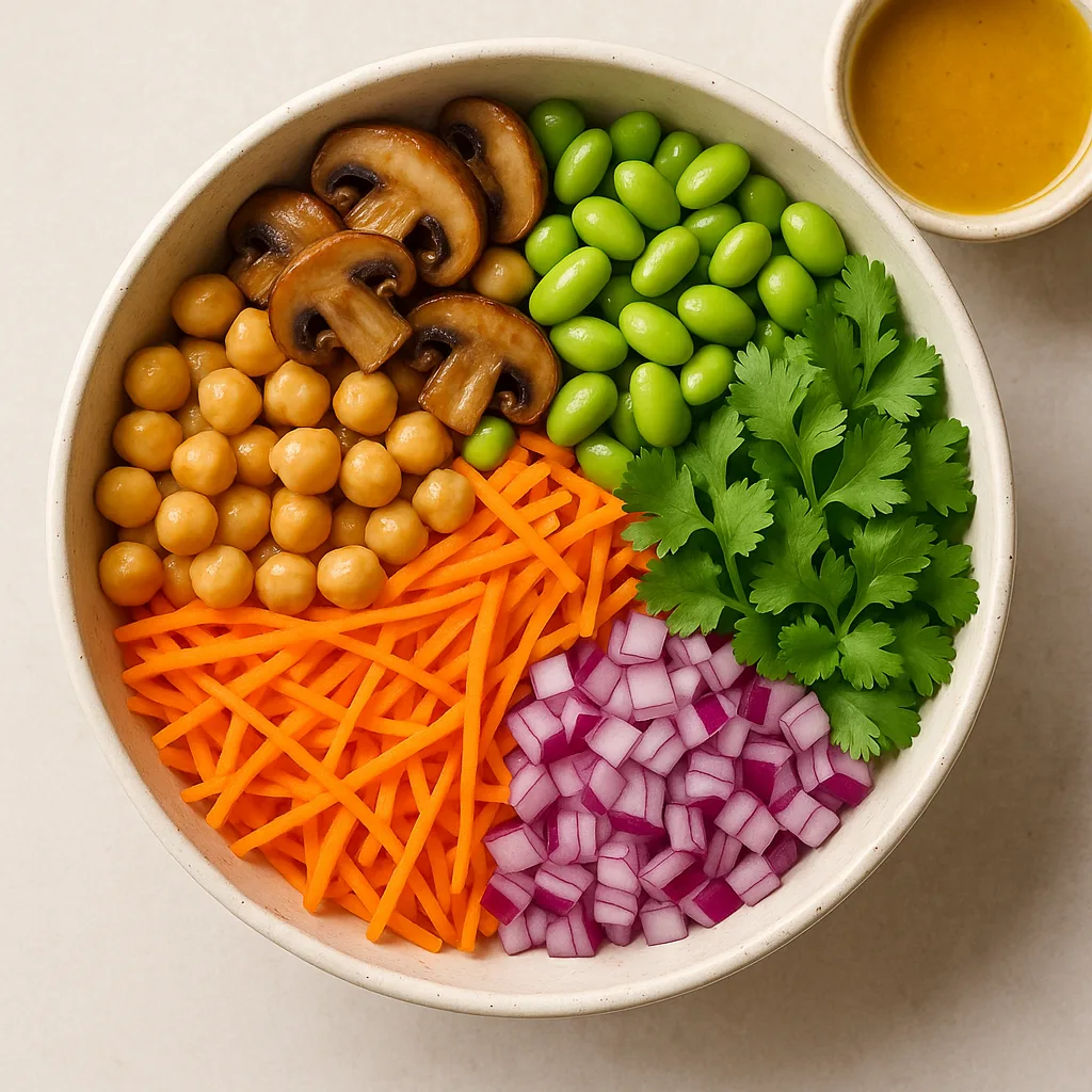 Colorful Salad Bowl with Mushrooms