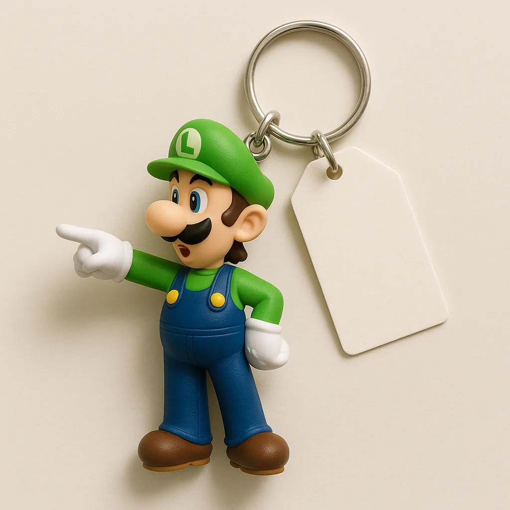 Luigi Keychain Figurine Pointing to the Left